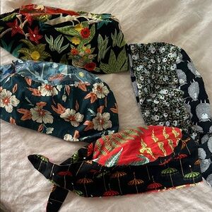Lot of 4 handmade 100% cotton scrub caps Frida Kahlo black sheep mermaids Hawaii